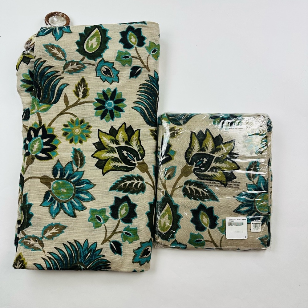 Cost Plus World Market Floral Curtains - Blue and Green